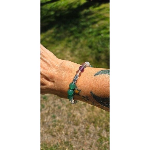 Rainbow Fluorite, Green Aventurine, Clear Quartz Abundance Gemstone Bracelet - Picture 4 of 6